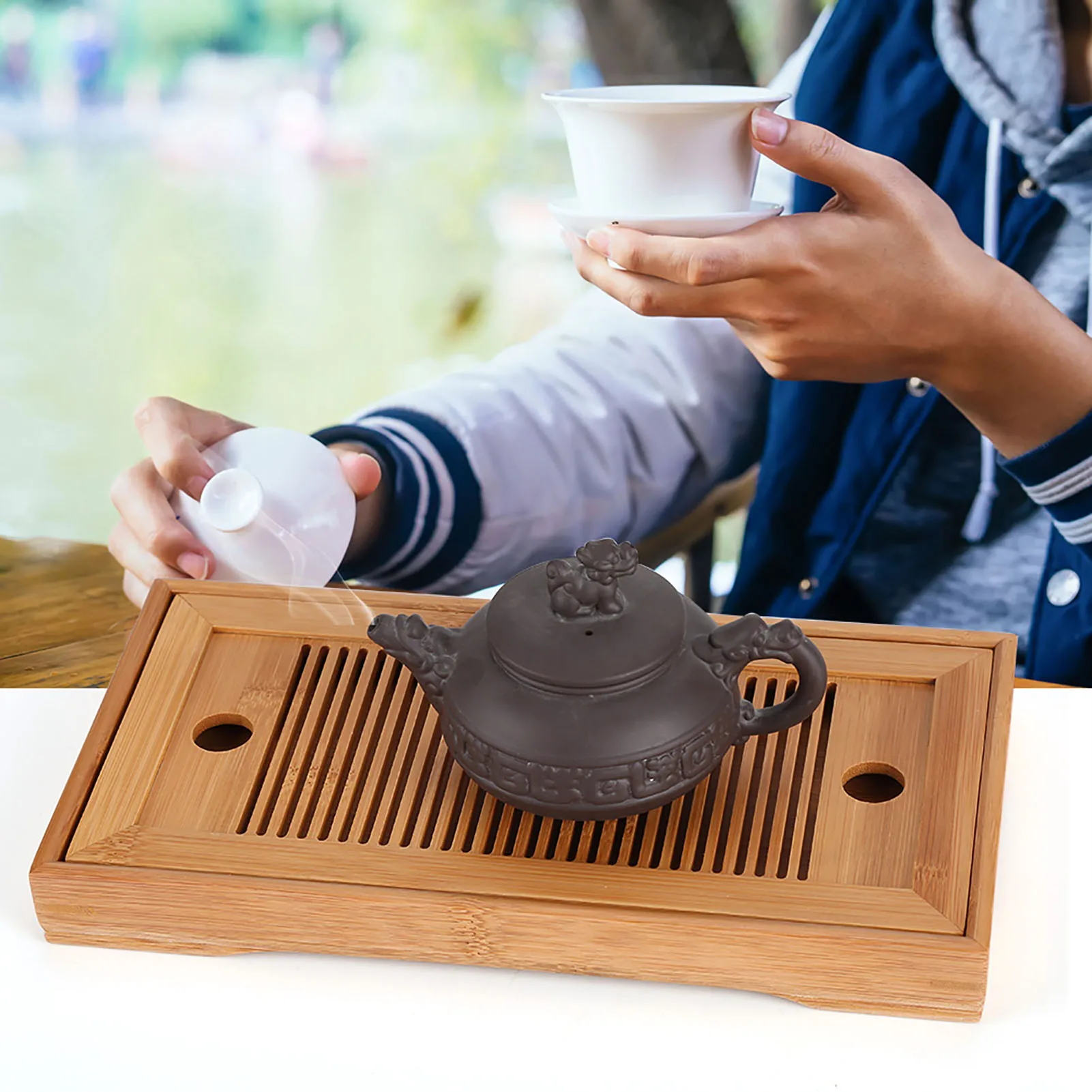 Bamboo Tea Tray Bamboo Tea Tray Chinese Gongfu Tea Mini Serving Table for Teahouse Home Office Gongfu Tea Tray Tea Serving Table