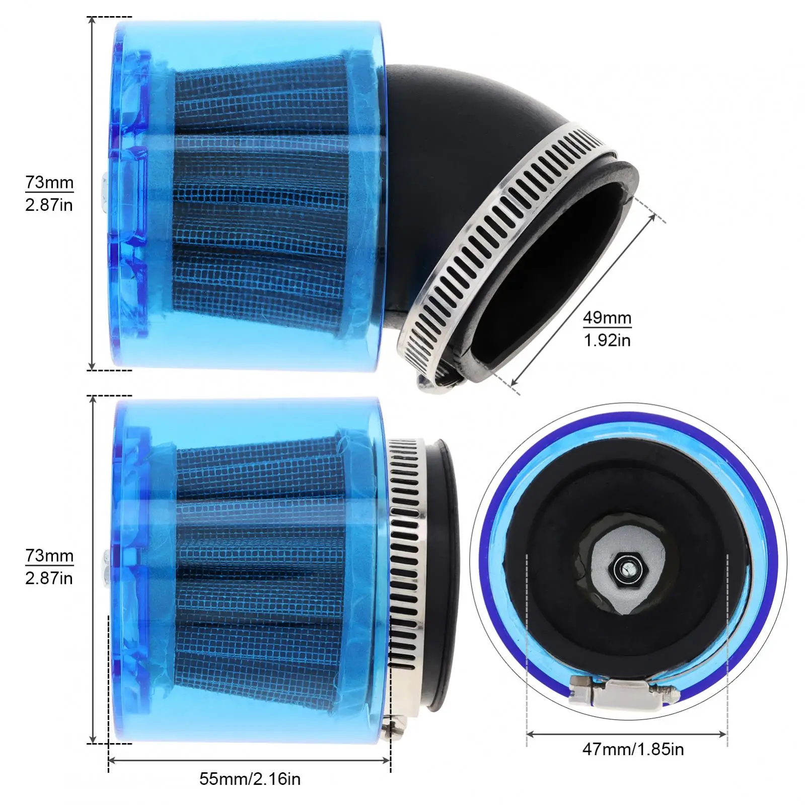 オートバイ用エアフィルター,防塵カバー付きモーターサイクル用,45度回転スパンドブルー,1ピース,38mm〜40mm