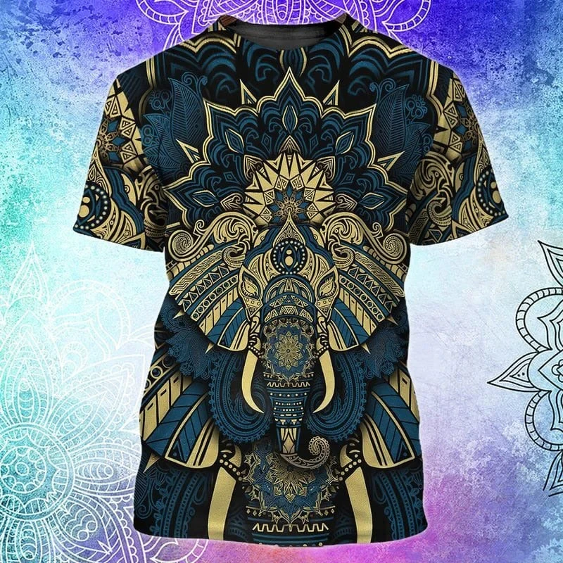 Elephant Totem Print Summer Men/Women O-Neck T-shirt Casual Short Sleeve Oversized Pullover Fashion Tops Trend Unisex Clothing