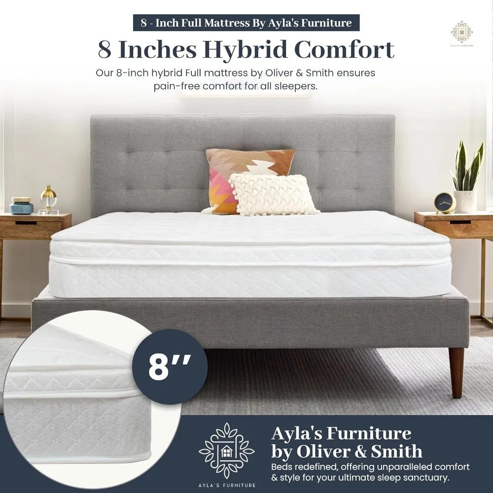 Full Size Mattress- 8 Inch Hybrid Mattress Full with High Density & Comfort Cold Foam with Continuous Coil Bonnell Springs