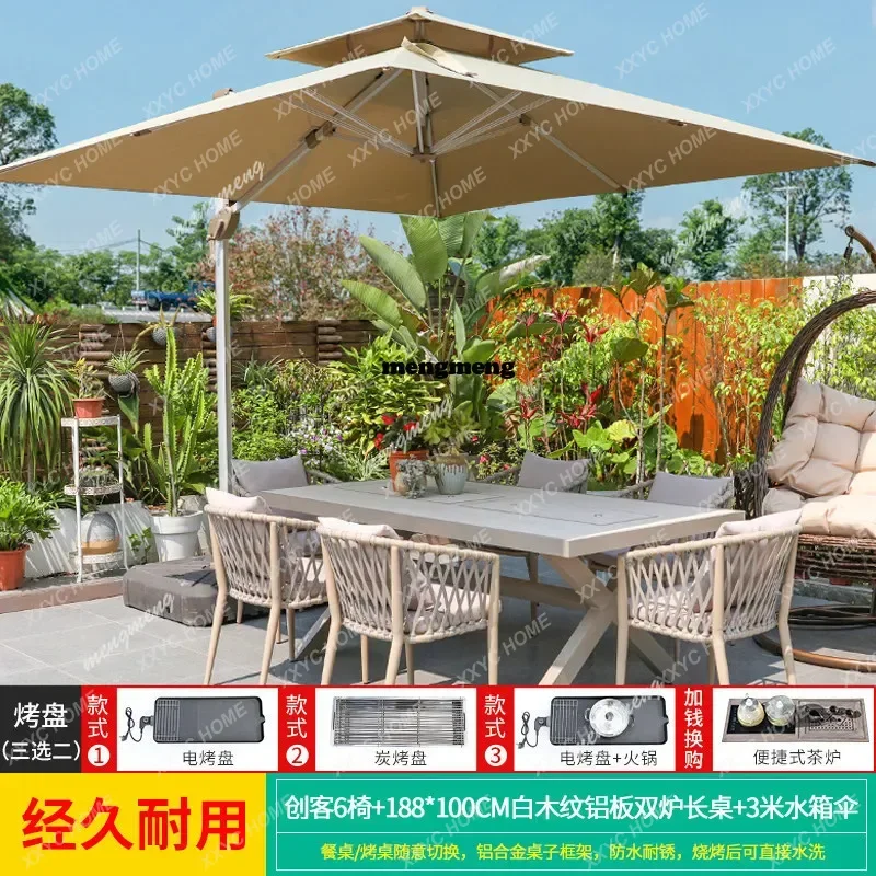 Outdoor barbecue tables and chairs  household barbecue grill courtyard villa aluminum alloy table combination