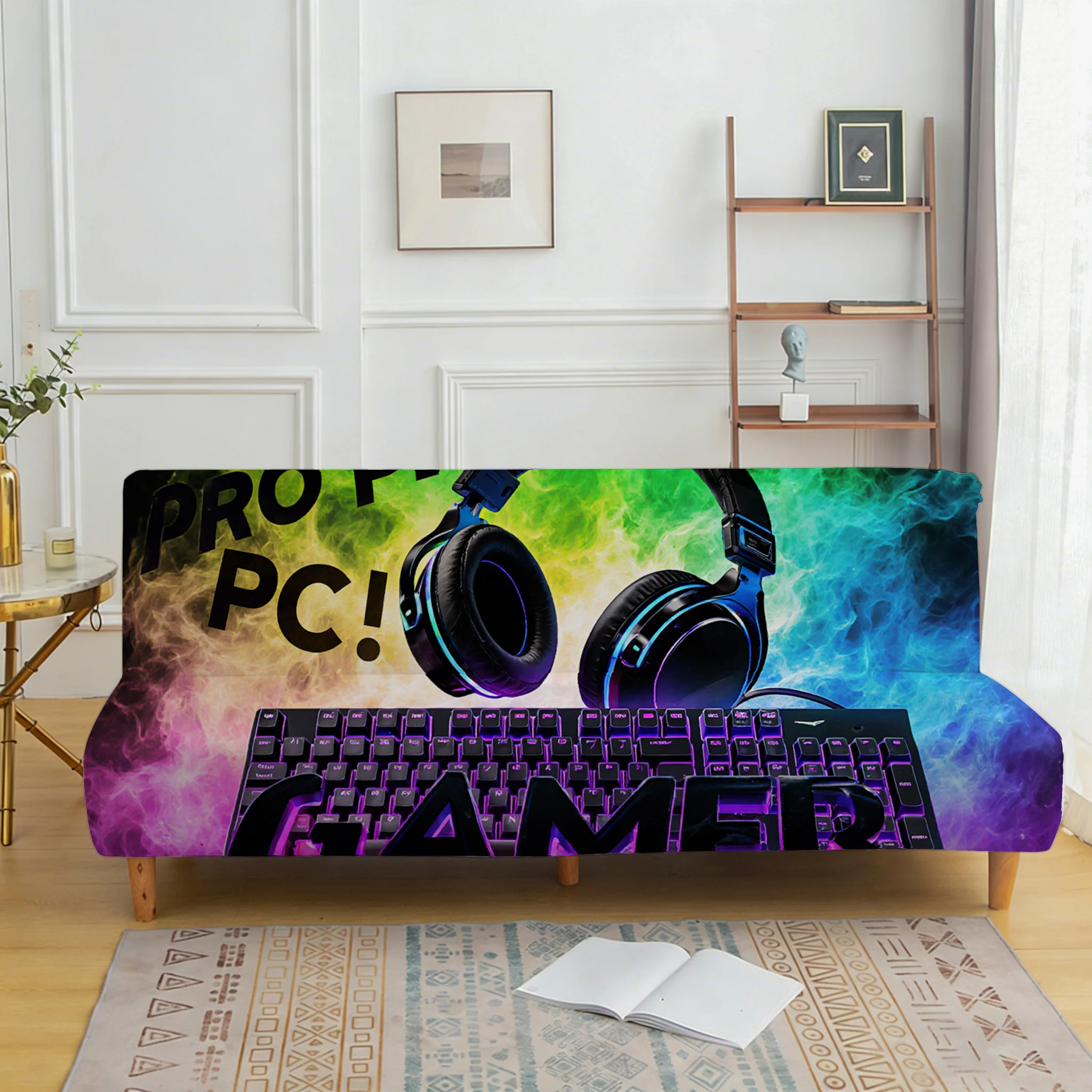 Cyberpunk game-themed sofa bed cover, living room sofa bed cover, dust-proof washable sofa bed cover