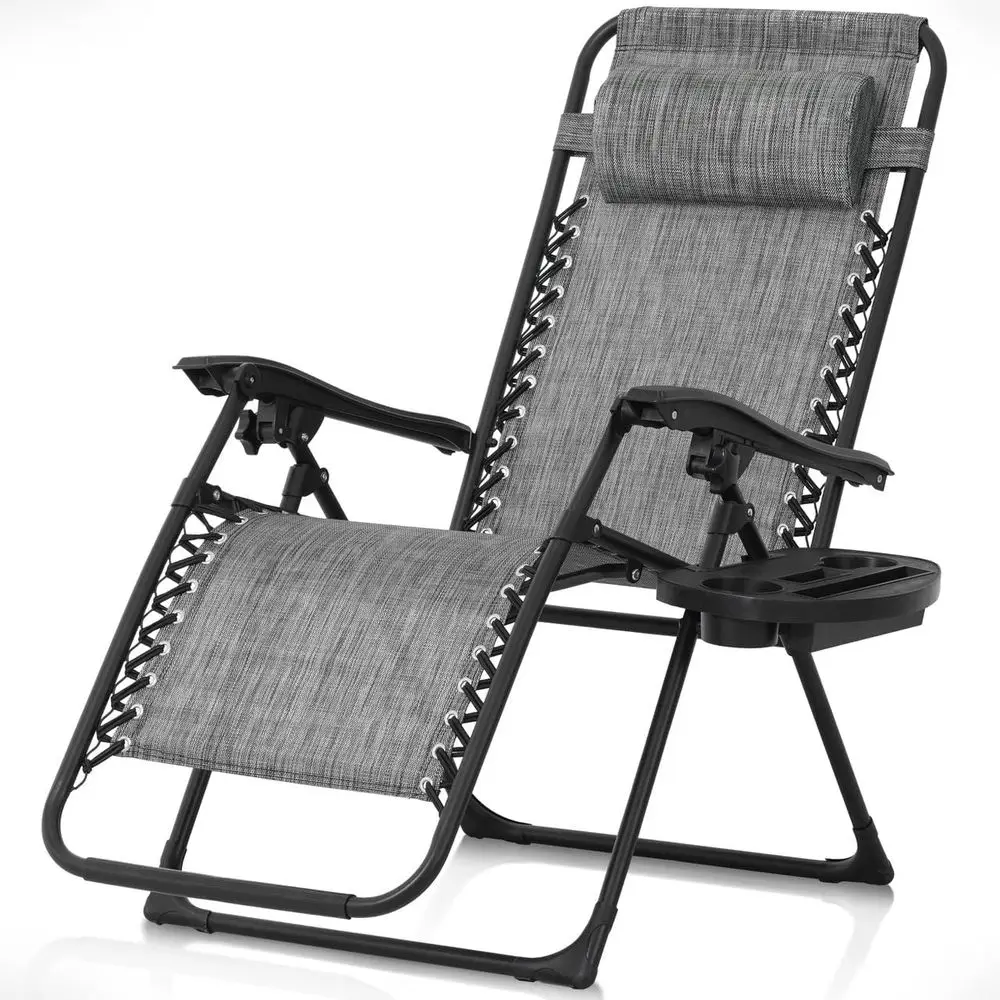 

Grey Outdoor Zero Gravity Reclining Lounge Chair with Side Tray