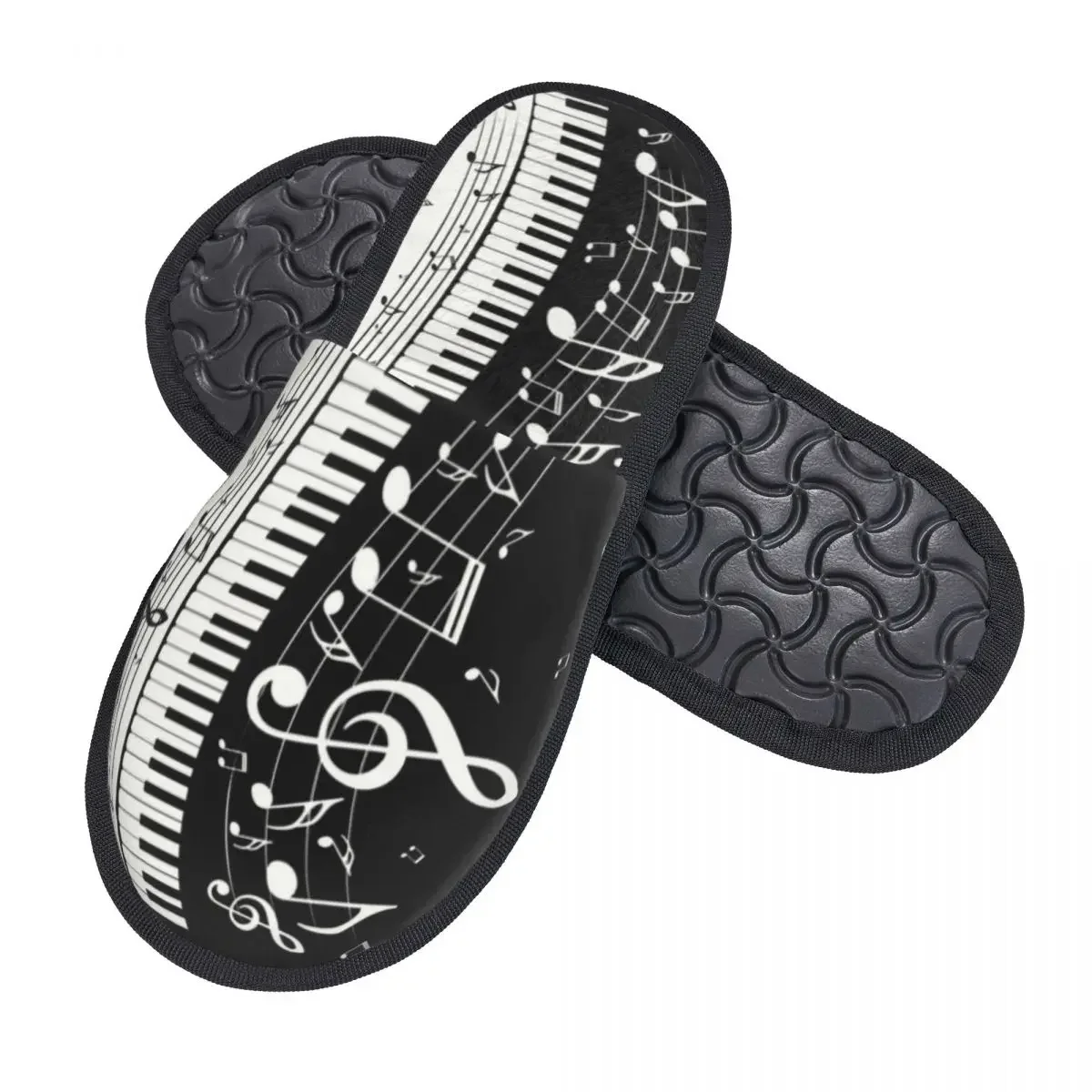 Fashion Piano Music Notes Cozy Scuff Memory Foam Slippers Women Hotel House Shoes