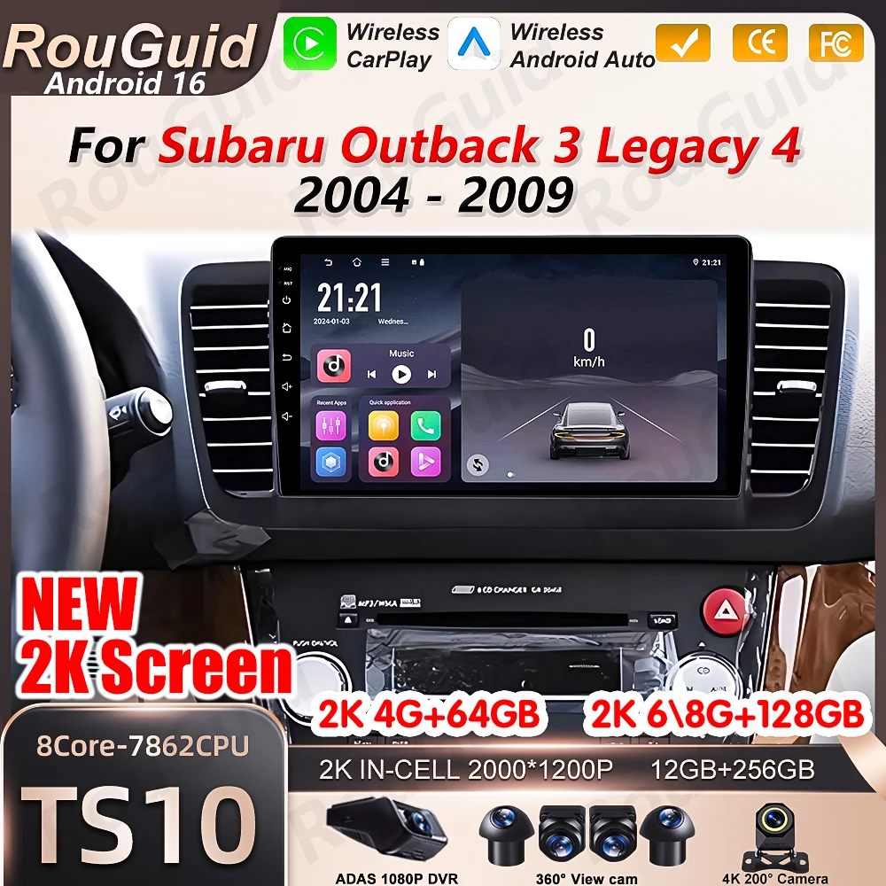 

Android 16 Car Radio Carplay For Subaru Outback 3 Legacy 4 2004 2005 2007 2008 2009 GPS Navigation Multimedia Player 5G Screen