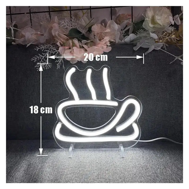 Coffee Cup Neon Signs USB Powered Dimmable Lights For Home Club Wall Decor 18cm×20cm