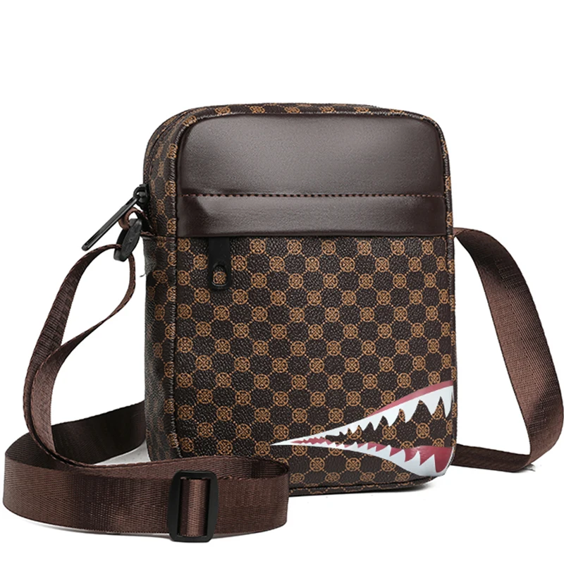 Moderne Umhängetasche mit Haifischmaul-Motiv – lässige Umhängetasche mit mehreren Taschen, verstellbarer Riemen, leichte Tasche für Männer und Frauen – Detail 7
