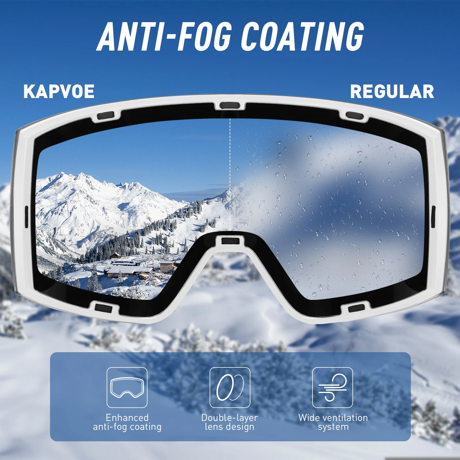 KAPVOE-Lunettes de ski d\'extérieur pour hommes et femmes, lunettes de soleil de neige, anti-buée, attraction magnétique, UV400, 506, hiver