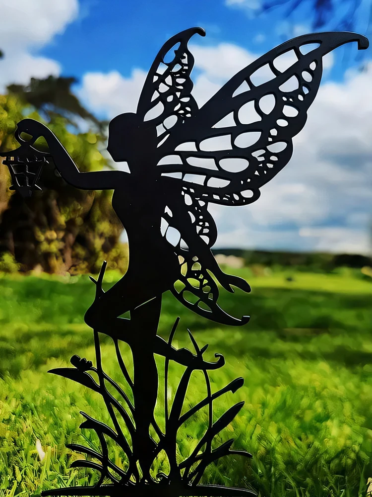 1PC Metal Fairy bird card insert Garden Decor per esterni paletti da giardino decorativi Black Outdoor Decor Yard Art