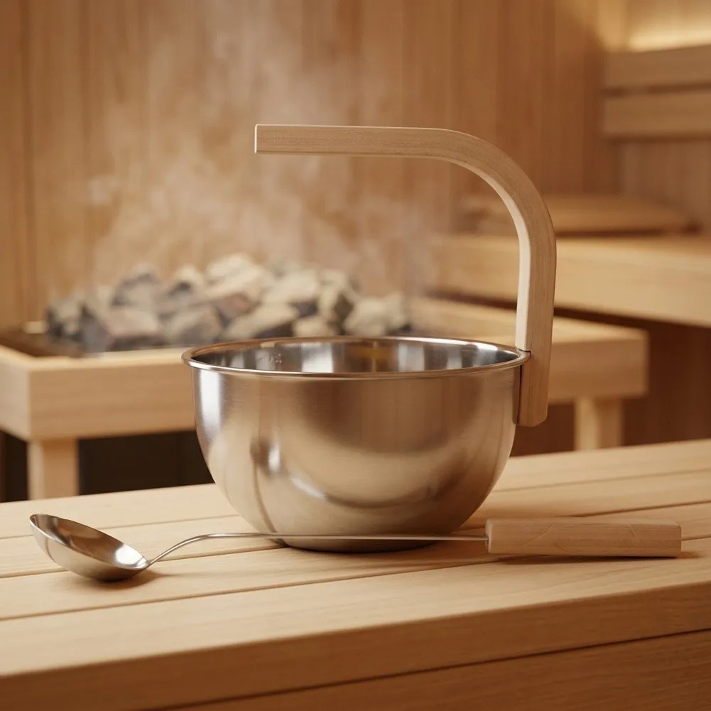 Aluminum Sauna Pail Sauna Bucket And Ladle For Relaxation Therapy Vertical Lifting Capability 4-liter Generous Capacity