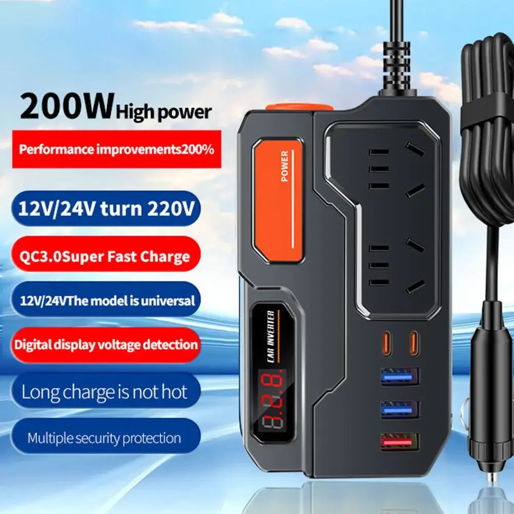 

Car Inverter Power Inverter DC12V/24V To DC110V-220V Car Outlet Adapter 12V Inverter 80CM Cable Portable Car Power Inverter