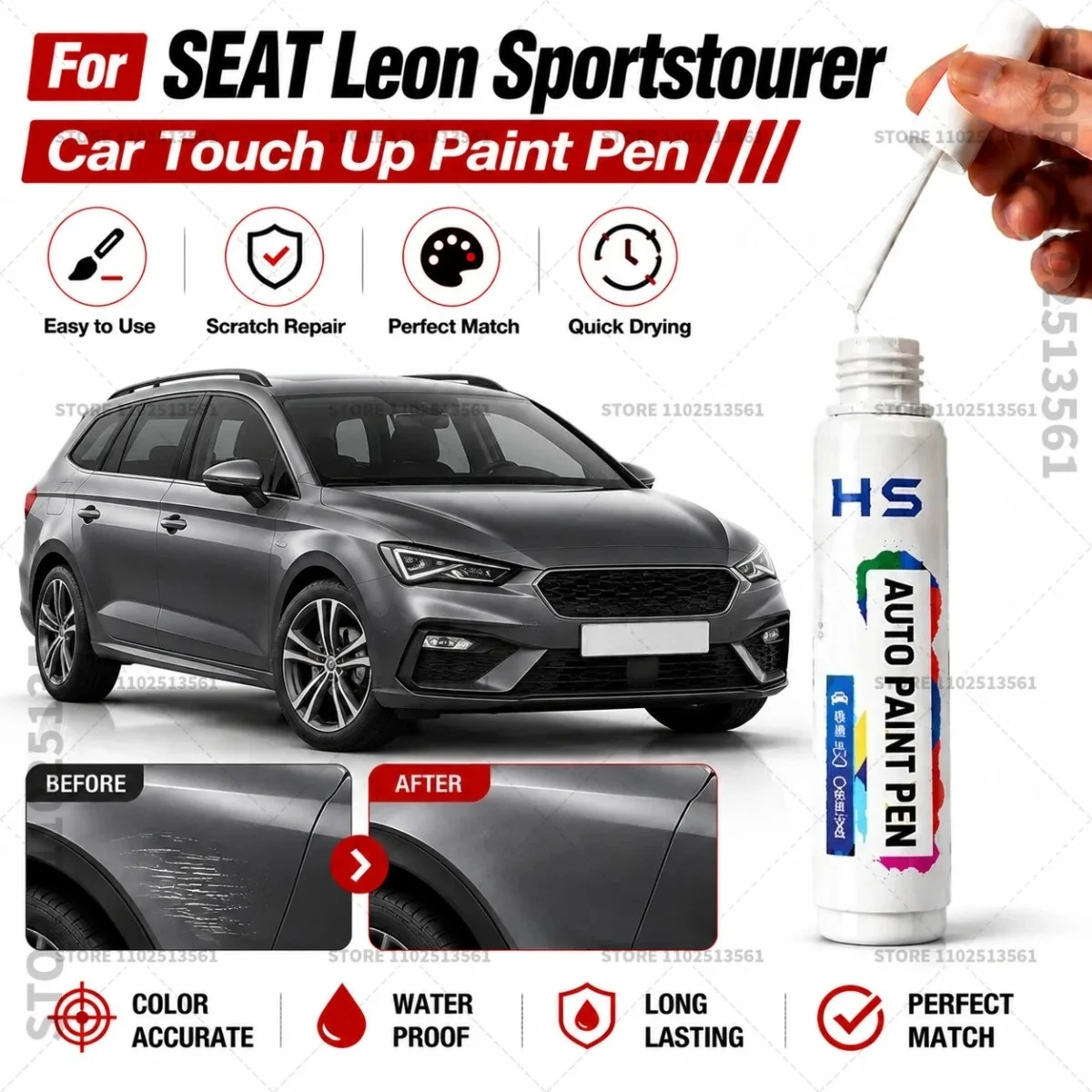 For SEAT Leon Sportstourer Vehicle Paint Touch Up Pen Car Scratch Remover Repair Marker Waterproof Auto Body Maintenance Tool