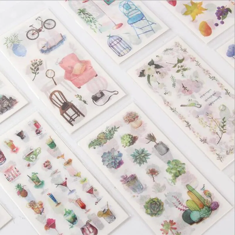6 Sheets Creative Decoration Journal Daily DIY Stickers Cute Vintage Style Collage Supplies Pack Cute Stickers