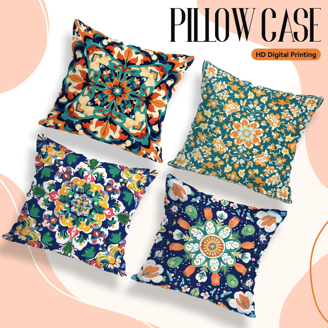 Colorful Floral and Mandala Double-sided Printed pillow cover Short plush Suitable living rooms bedrooms throw cushion cover