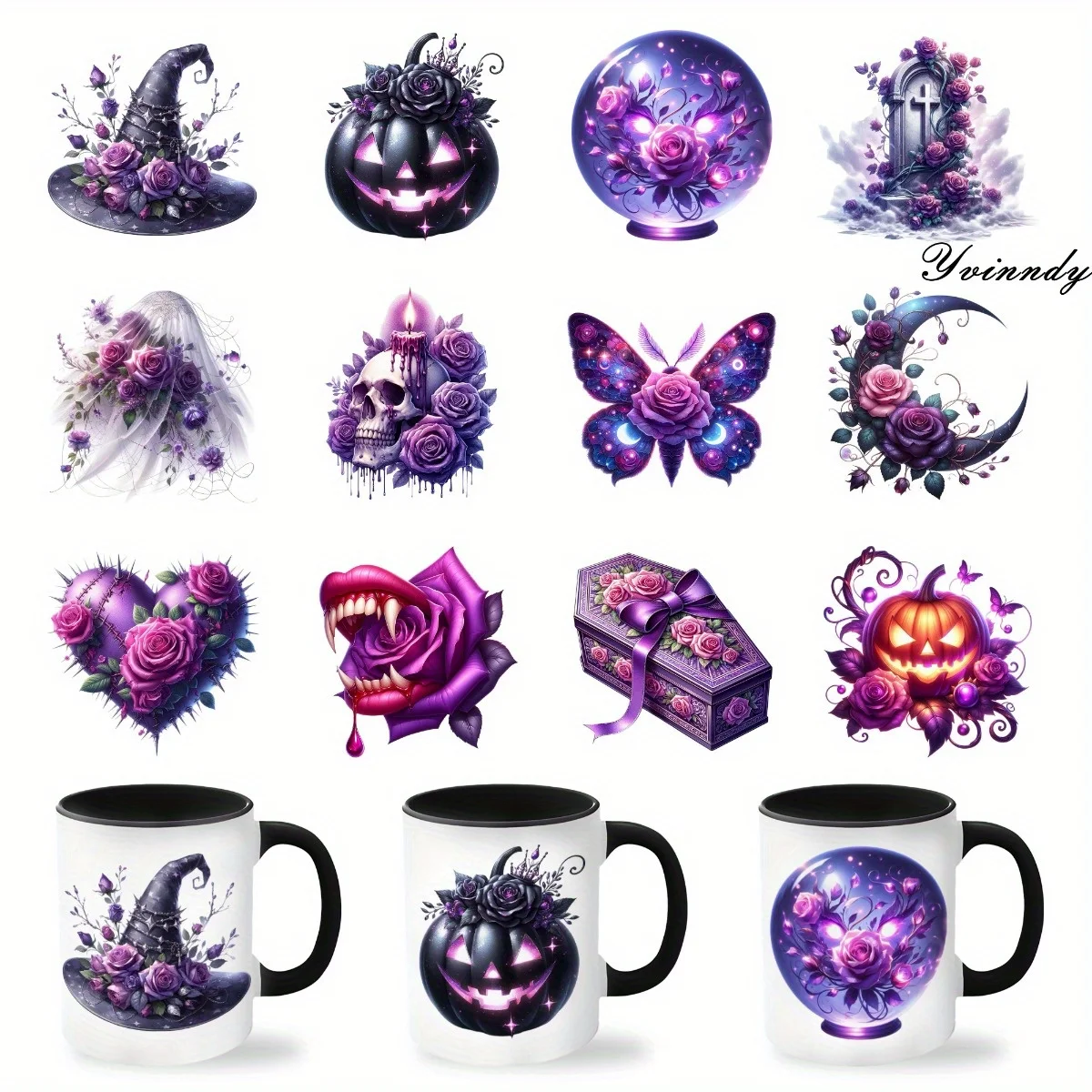 

12Pcs/Set Halloween DIY Glass Jar Packaging Stickers UV DTF High Self-Adhesive Transfer Paper Is Decorating Cups And Bottles