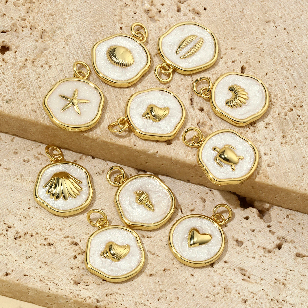 3pcs/Lot Copper Enamel Round Pendants Star Heart Conch Charms for DIY Fashion Jewelry Making Accessory