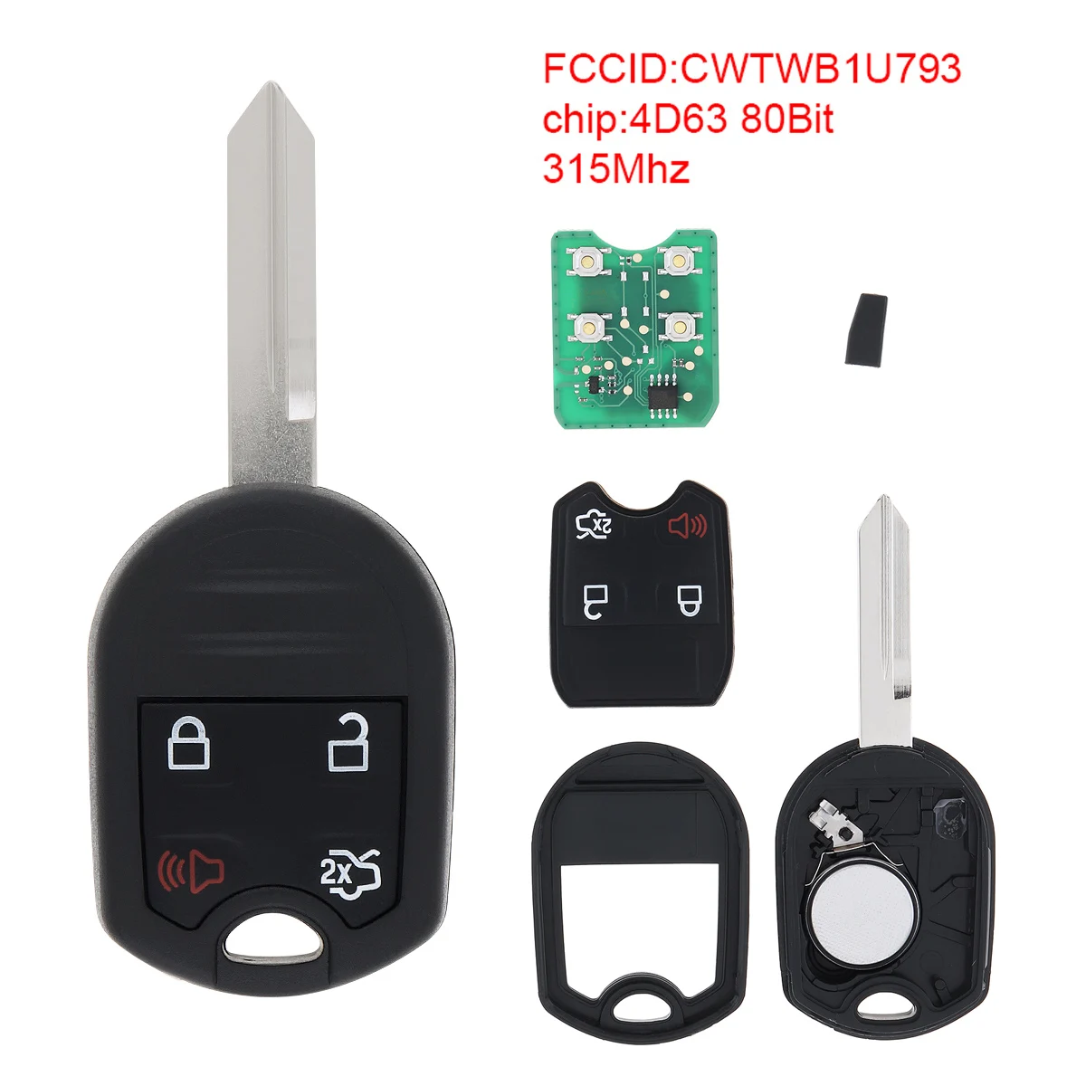 

315Mhz 4 Buttons Keyless Entry Remote Car Key Fob 4D63 80Bit Chip CWTWB1U793 Fit for Ford Mustang 2010 2011 2012 2013 2014