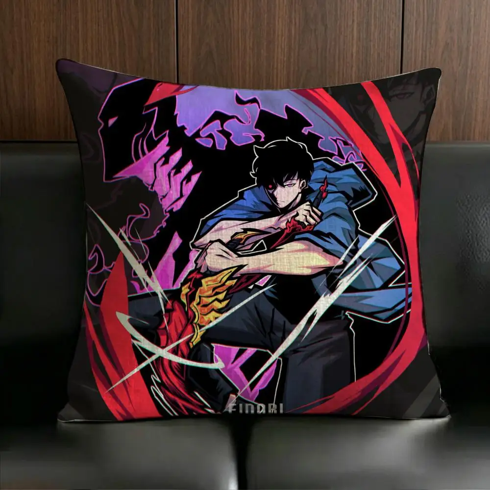 Anime Poster S-Solo L-LeveliS Cushion Cover Anti-dustmite Pillowcase Invisible zipper silky short plush Sofa cushion cover