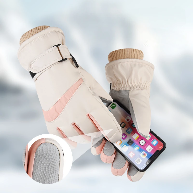Guantes gruesos de felpa de invierno para hombres y mujeres, pantalla táctil, a prueba de viento e impermeables, guantes de esquí, guantes de
