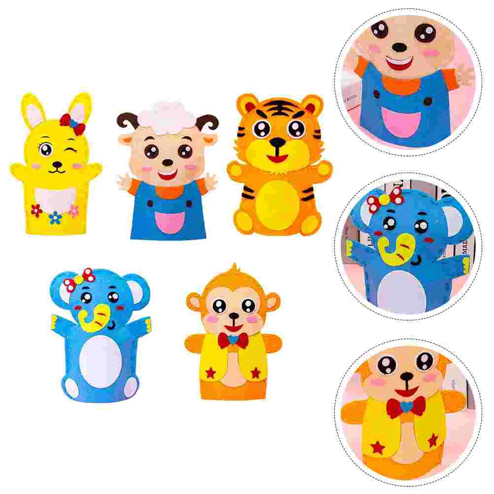 5 Sets DIY Hand Puppet Bunny Kids Crafts Puppets Supplies Hairy Toy Making Kit Materials Cloth For Toddler Child Sewing