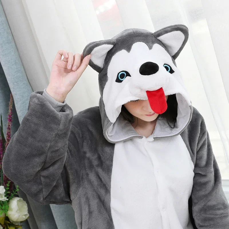 2025 nowy flanelowy pies husky Onesies dla dorosłych Anime piżama Kigurumi kobiety mężczyźni kostium Cosplay na Halloween dziewczyny jednoczęściowy Pi ly98