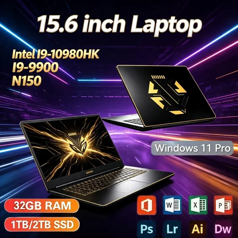 15.6 Inch Gaming Notebook Intel Core I9‑10980HK I9‑9900 N150 Windows 11 32GB RAM 2TB SSD Mass Storage Laptop PC for Daily Use