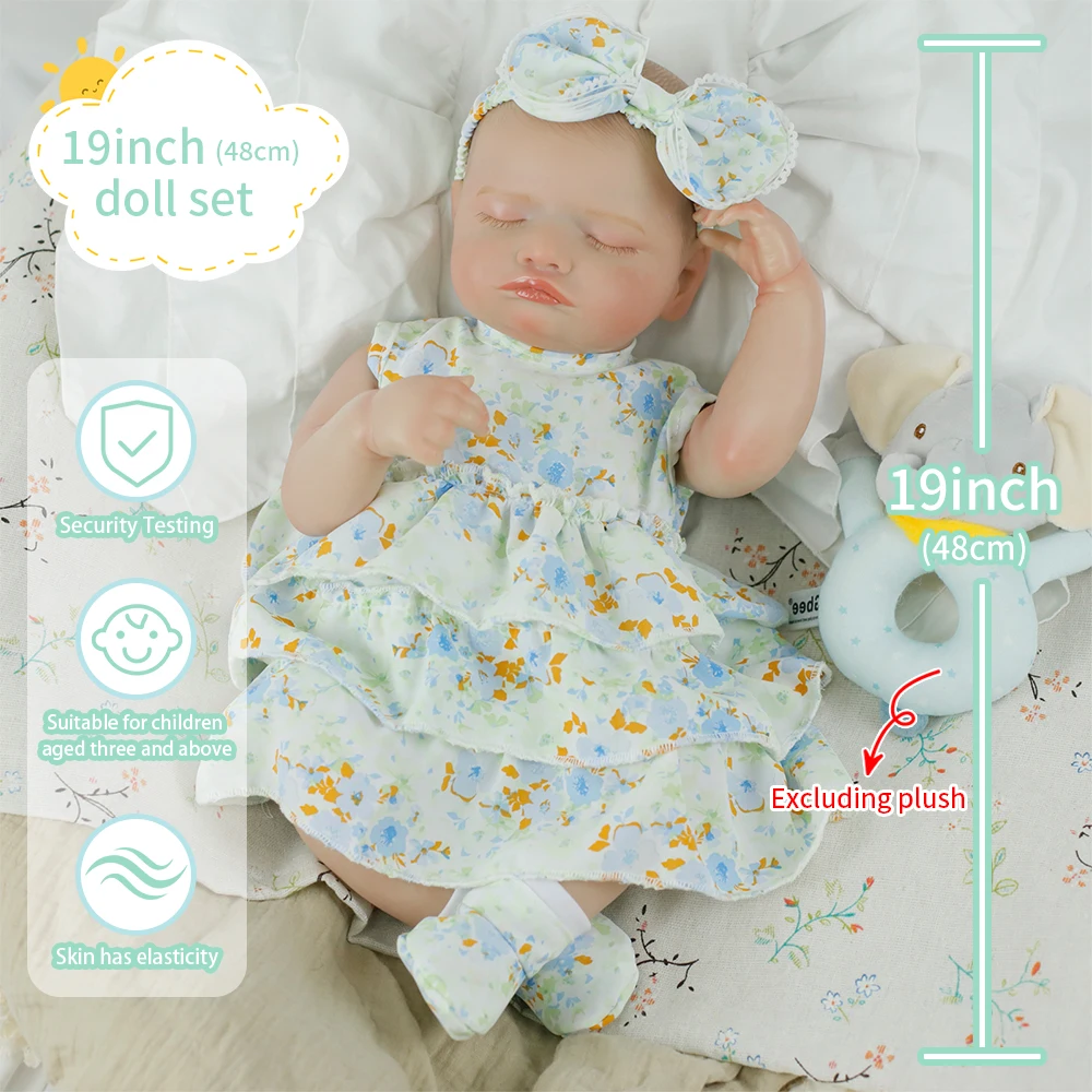 

48CM Realistic Reborn Sleeping Baby Girl Rosalie Full Body Vinyl Silicone Body Lifelike Handmade Already Painted Collectible Toy