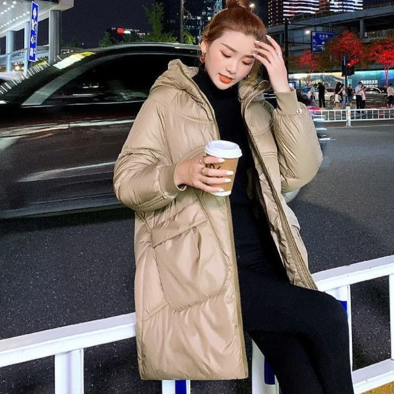 2023 New Women Down Cotton-Padded Jacket Mid-Length Loose Hooded Cotton-Padded Coat Thick Warm Jacket