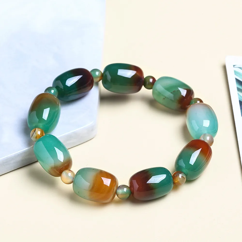 

Natural Peacock Agate Bucket Bead Bracelet Women's Popular Versatile and Bead Separated Bracelet