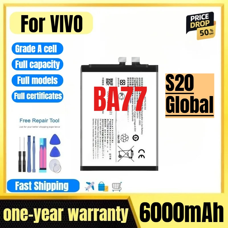 

BA77 for VIVO S20 Global Mobile Phone Battery 0 Cycle High Quality High Capacity Replacement Bateria Grade A Cell with Tools