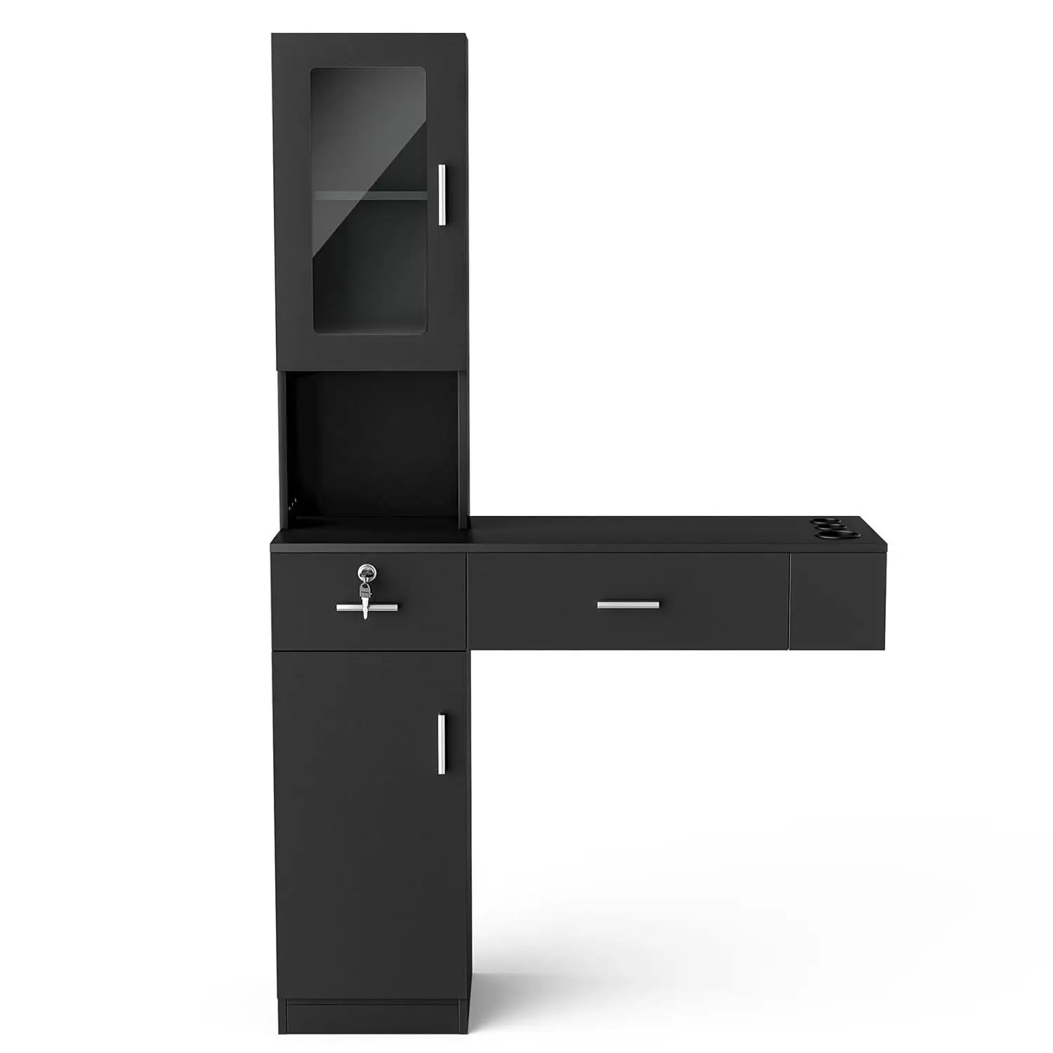 

Wall-mounted haircut mirror table hairdresser salon station hairstylist styling equipment set with locker