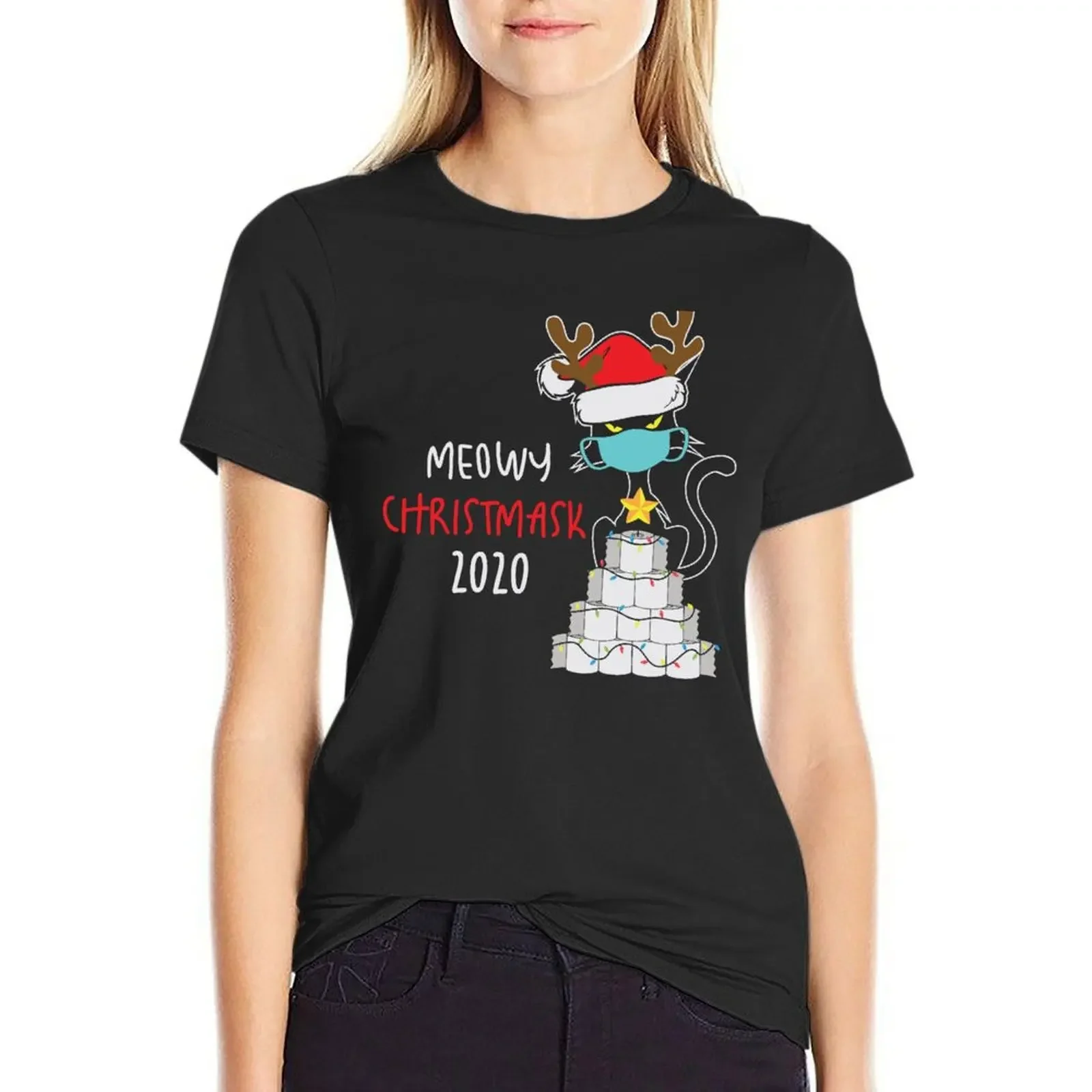 

Meowy Chrismask 2020 Funny Cat Christmas T-Shirt plus size tops sublime animal print anime summer blouses woman 2025