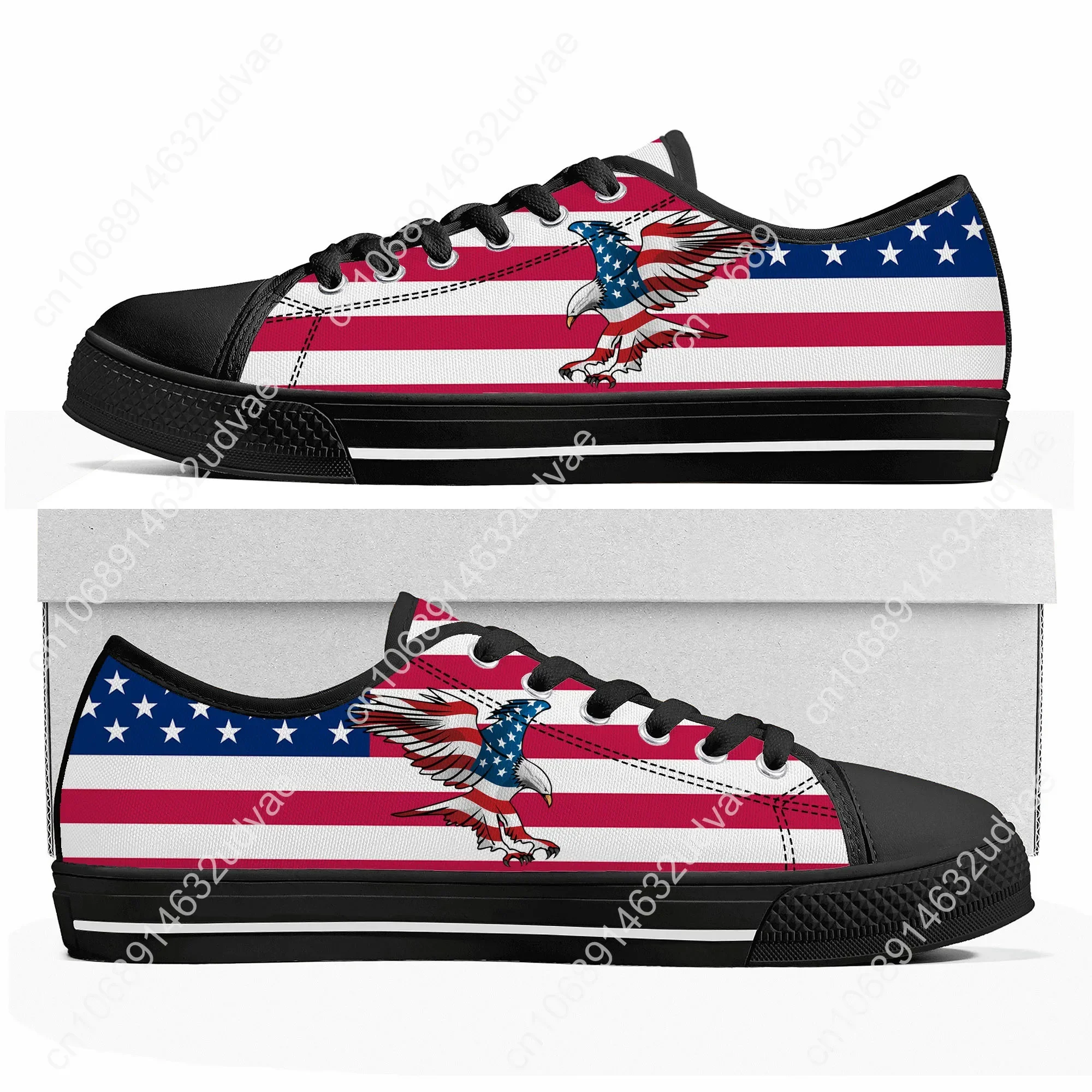 Tênis de lona para homens e mulheres, bandeira dos EUA, América, vermelho, azul, branco Art, baixa, qualidade superior, adolescente, personalizado, casual, par sapatos