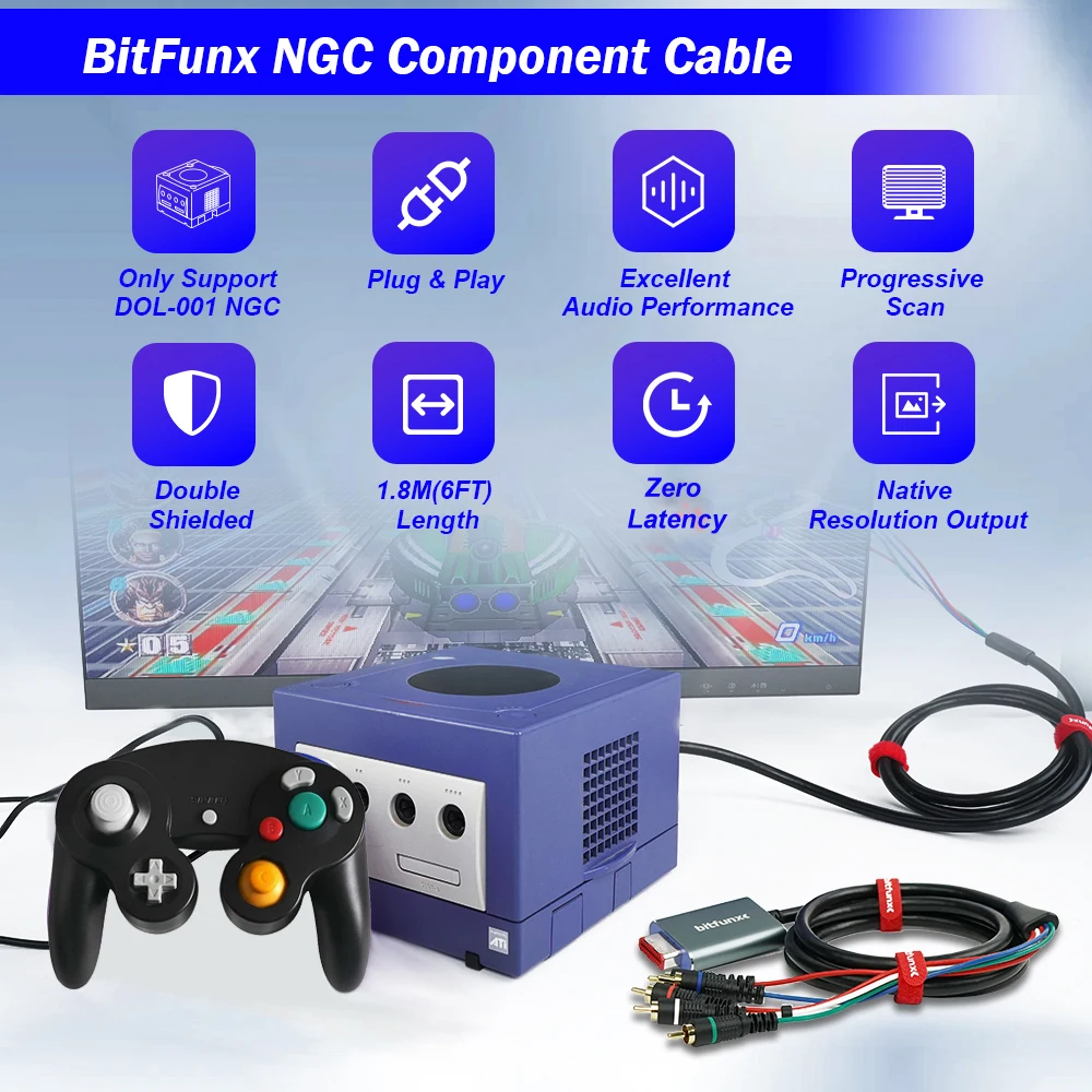 Bitfunx Component Video 5RCA YPbPr Cable for Nintendo GameCube NGC Digital AV Output High Quality Image