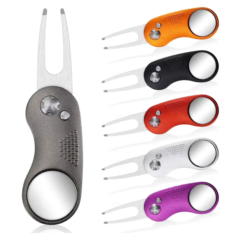 

Metal Foldable Golf Divot Repair Tool – Portable Pitchfork with Magnetic Ball Marker, Golf Green Fork Accessories