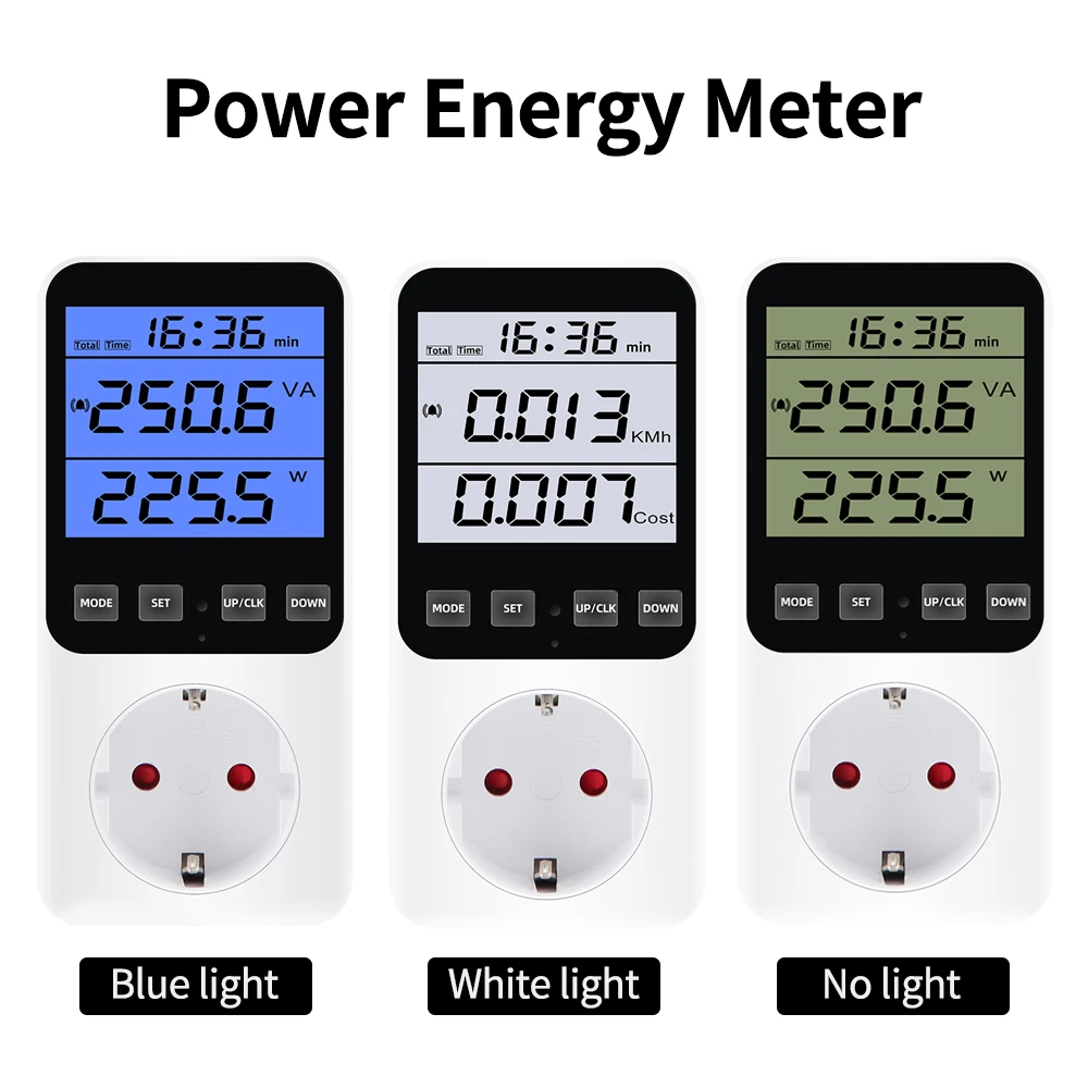 Digital LCD Wattmeter AC 220V Power Meter Socket EU Plug Energy Consumption Analyzer Voltmeter Ammeter Electricity Cost Monitor