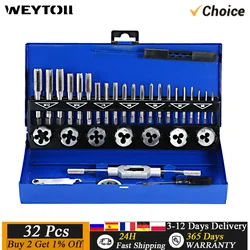 32PCS HSS Tap Die Set Metric Wrench Cut M3-M12 Hand Threading Tool Tungsten Carbide Tap Die Screw Thread Making Tool Bit Set