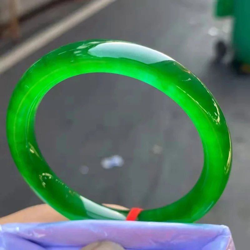 

New Natural Myanmar Grade A High Ice Floating Green Flower Bangle Jadeite Handring Emerald Jade Bracelet Delicate Scarce Jewelry