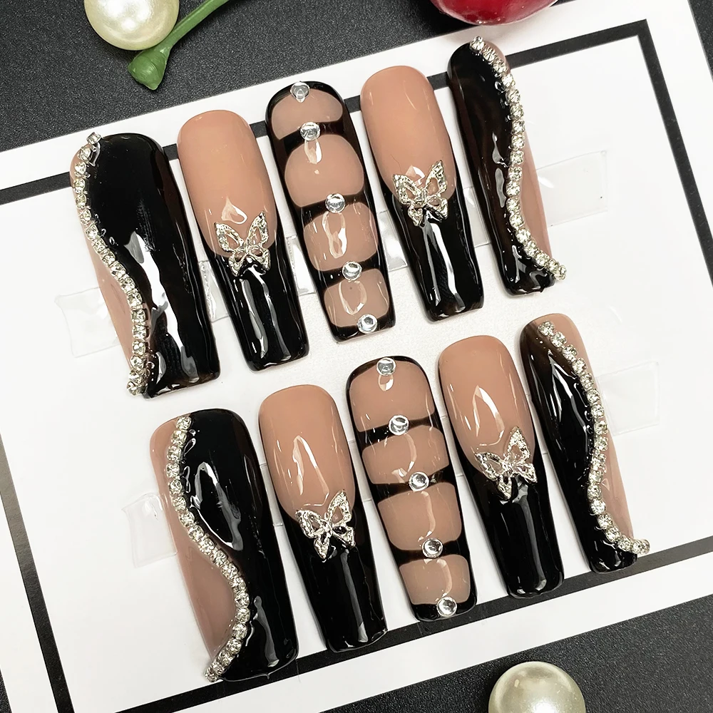 

10PCS Durable Acrylic Handmade 3D Press on Nails Art Glamorous Glossy Y2K Hand Paint Coffin Ballerina Full Cover Manual Manicure