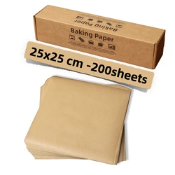 200Pcs 25x25cm Parchment Paper Unbleached High Heat Non-stick Pre-cut Baking Paper for Baking, Roasting, Wrapping, Dehydrator