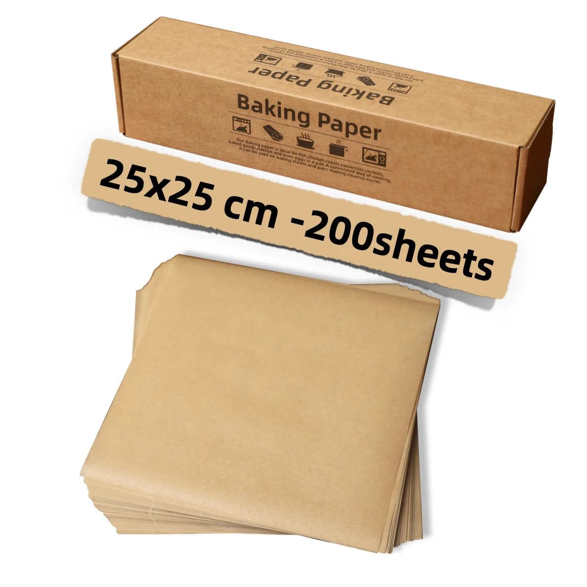 200Pcs 25x25cm Parchment Paper Unbleached High Heat Non-stick Pre-cut Baking Paper for Baking, Roasting, Wrapping, Dehydrator