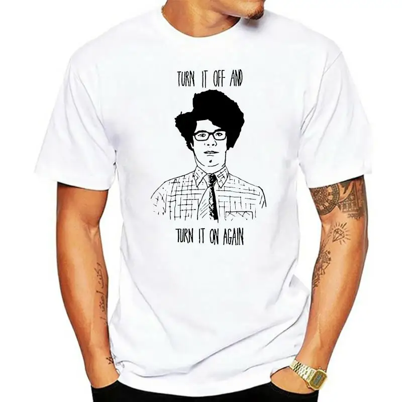 MOSS T SHIRT - A TRIBUTE TO THE IT CROWD TURN IT OFF & TURN IT ON AGAIN FAB!