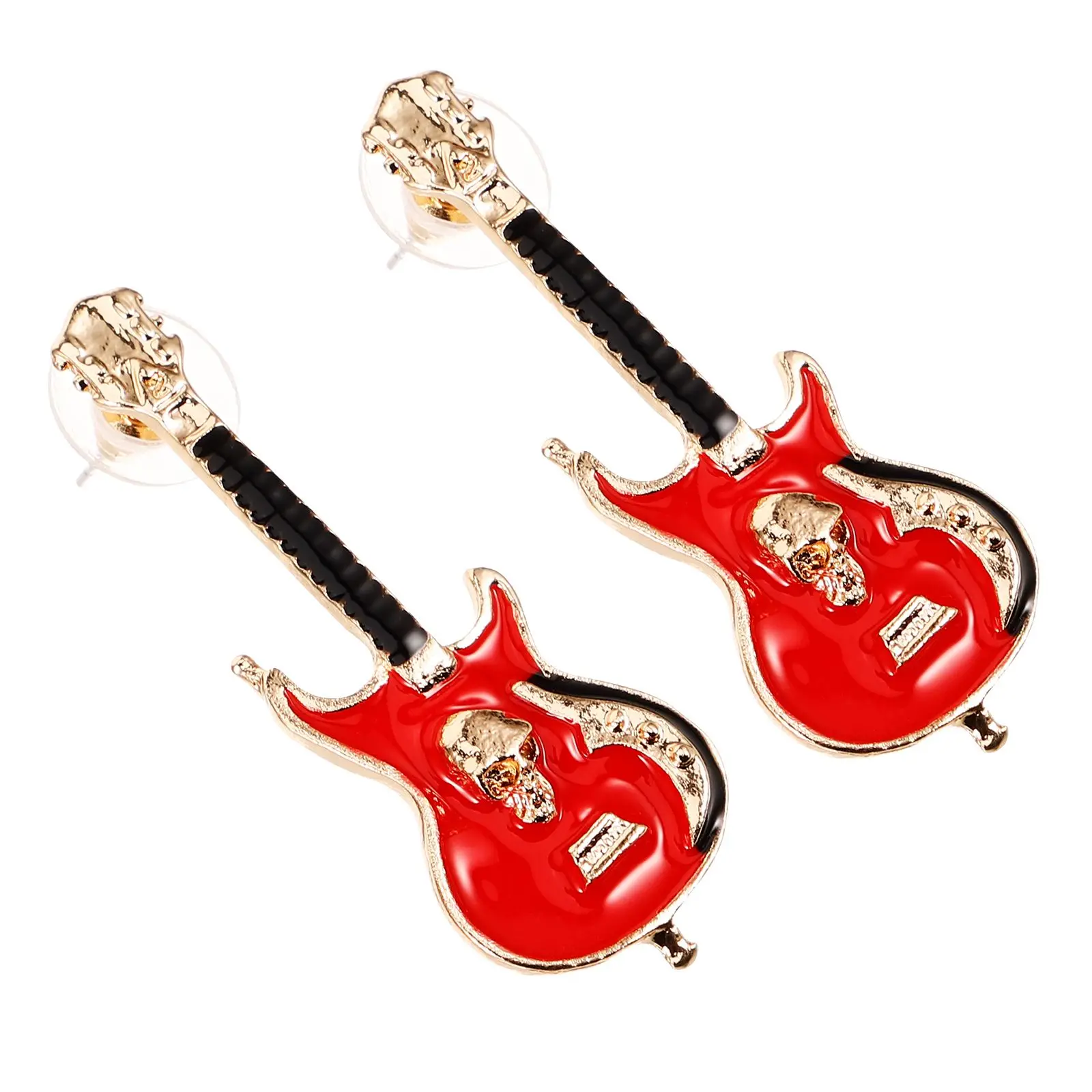 

Guitar Earrings Retro Skull Red Alloy Studs Lightweight Women Accessories Birthday Wedding Gift Dangle Teen Jewelry