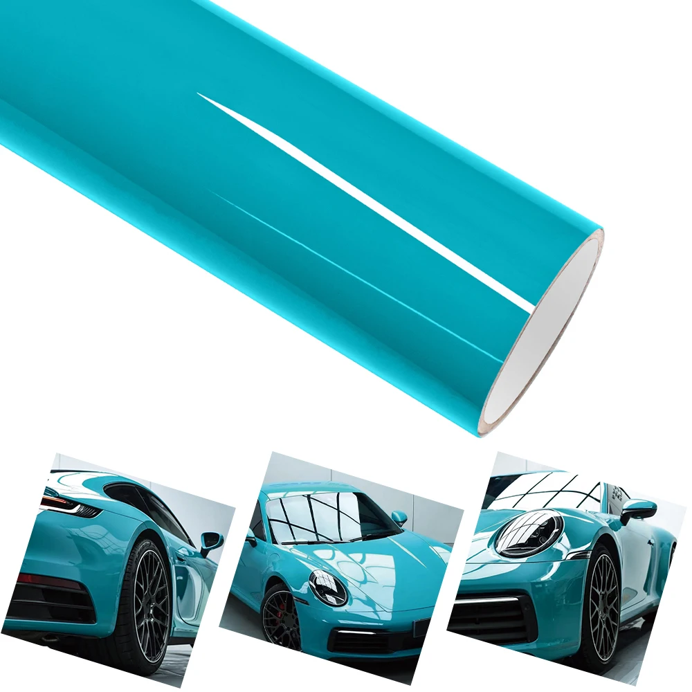 

PET Ultra Gloss Miami Blue Car Vinyl Wrap Roll Film Vehicle Body Self Adhesive Decal Car DIY Decoration Accessories Air Release