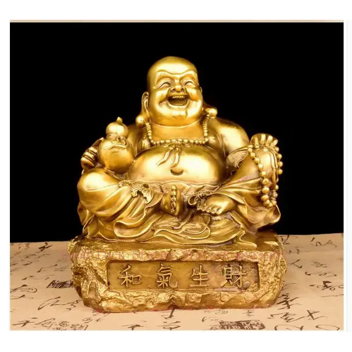 

HOT SALE Bring in wealth # HOME office business TOP Talisman # Money Drawing GOLD Maitreya Buddha FENG SHUI Brass statue