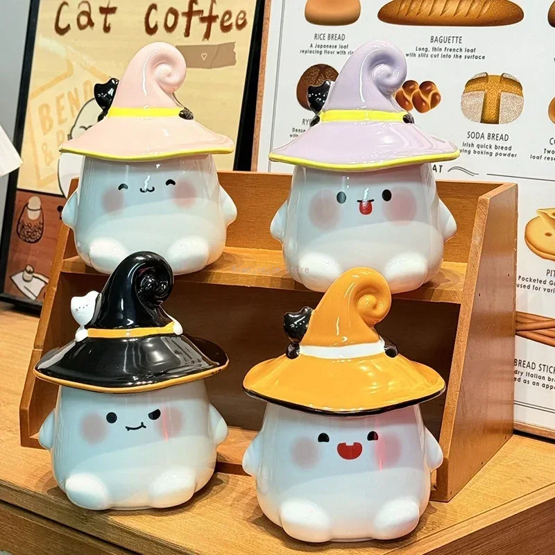 Creative Quirky Ghost Ceramic Mug With Lid, Coffee Tea Water Cup, Birthday Present for Family Friends Souvenir