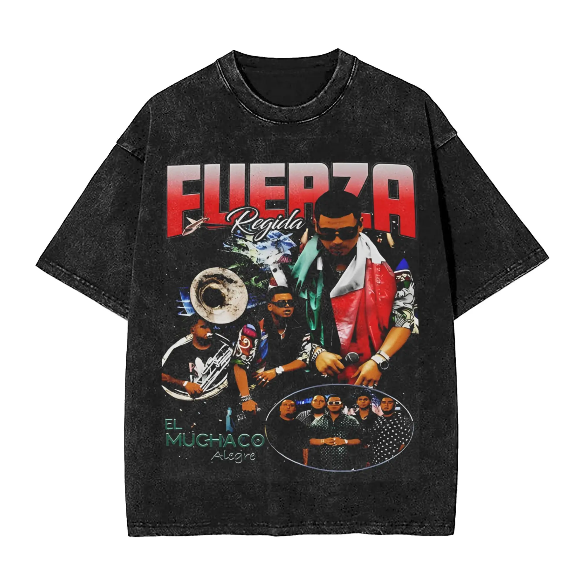 Harajuku Washed Shirt Fuerza Regida El Muchaco rapper  Outfit Cool T Shirt Harajuku  Streetwear Short Sleeve Summer Tee Shirt