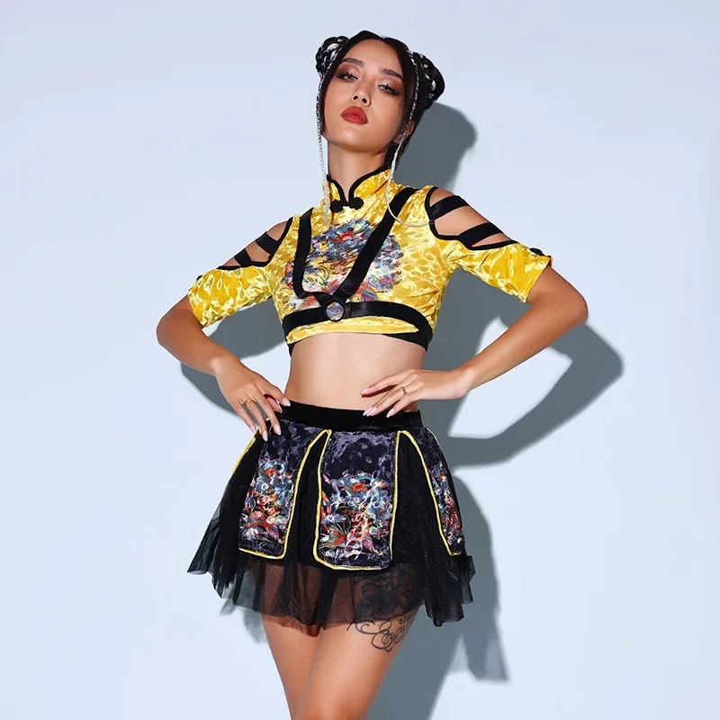 Tenues de DJ tricotées pour femmes, vêtements Hip Hop de style chinois, vêtements de festival, costume de scène de chanteur, costume de danse jazz