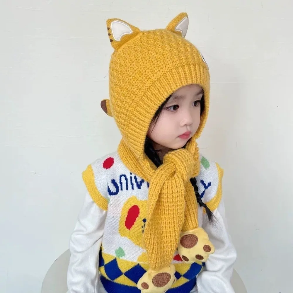 New Knitted Integrated Hat Scarf Set Windproof Warm Neck Warmer Coldproof Ear Protection Hat for Outdoor Cycling Skiing
