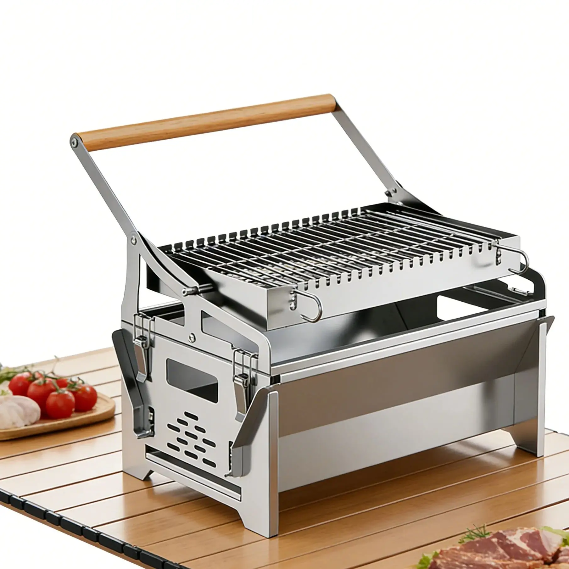180° Flip Rotatable Stainless Steel BBQ Grill Portable Outdoor Camping Garden Barbecue Grill